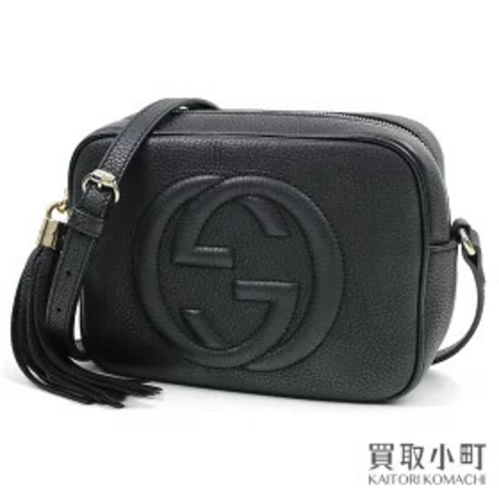 Gucci Soho Leather Disco Bag Black Tassel Charm Interlocking GG Stitch